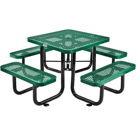 Global Industrial Square Picnic Table, Green, Expanded Metal, 36 in 695501GN